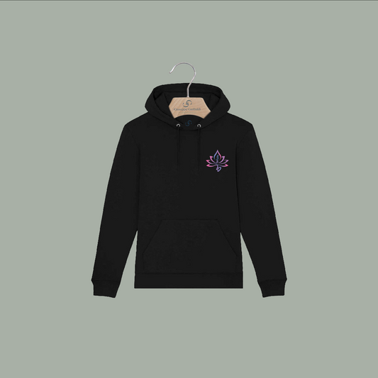 Felpa nera (con cappuccio) “Fiore di Loto”