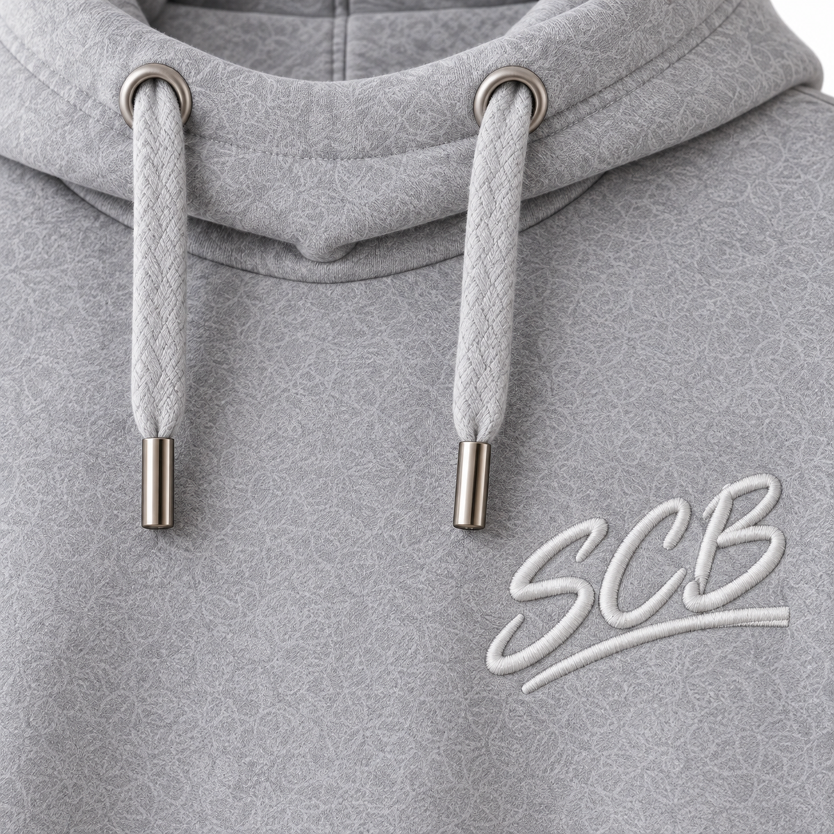 Felpa grigia con cappuccio e ricamo SCB
